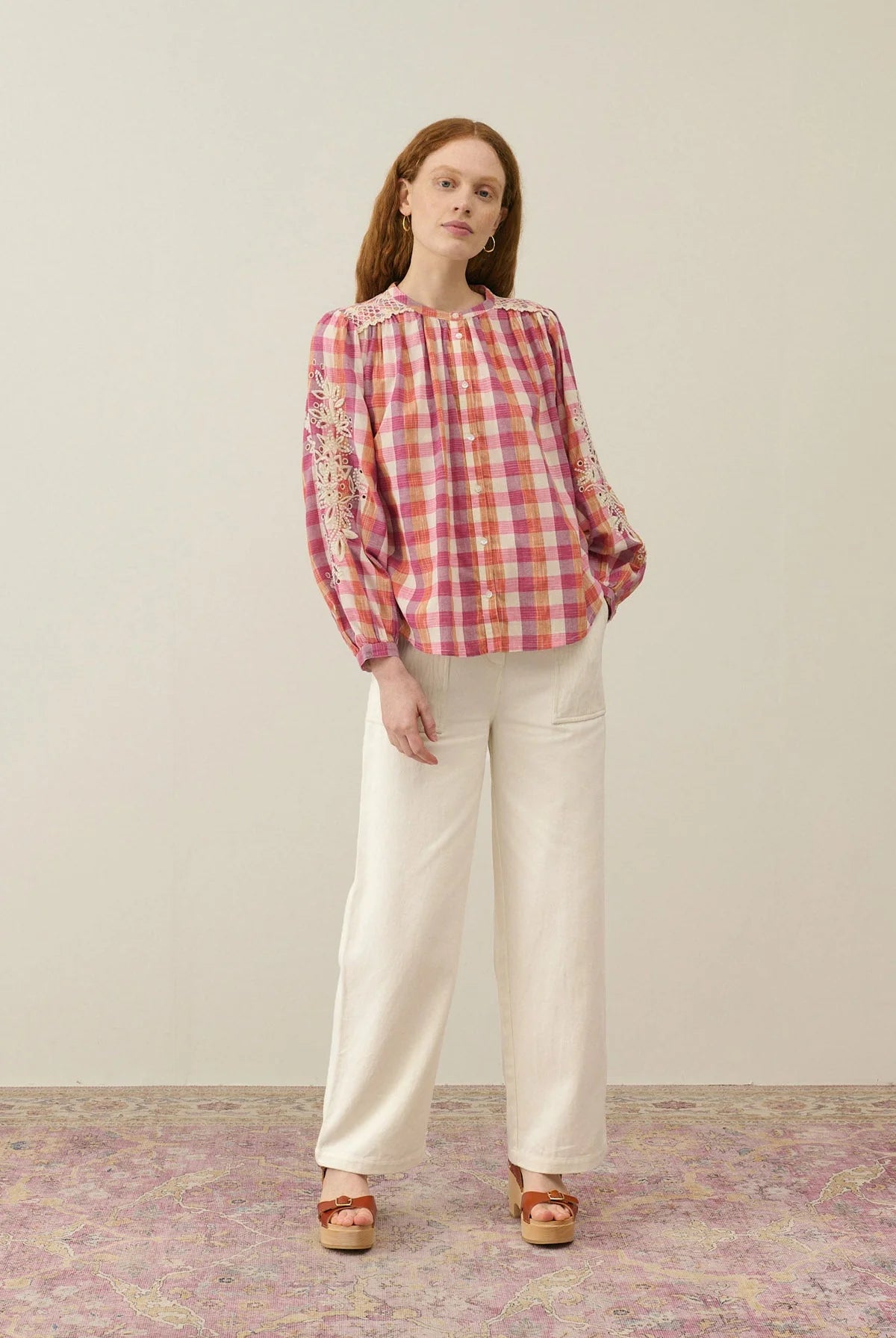 Chemise Jeanne - Cream Sunset Checks - Louise Misha
