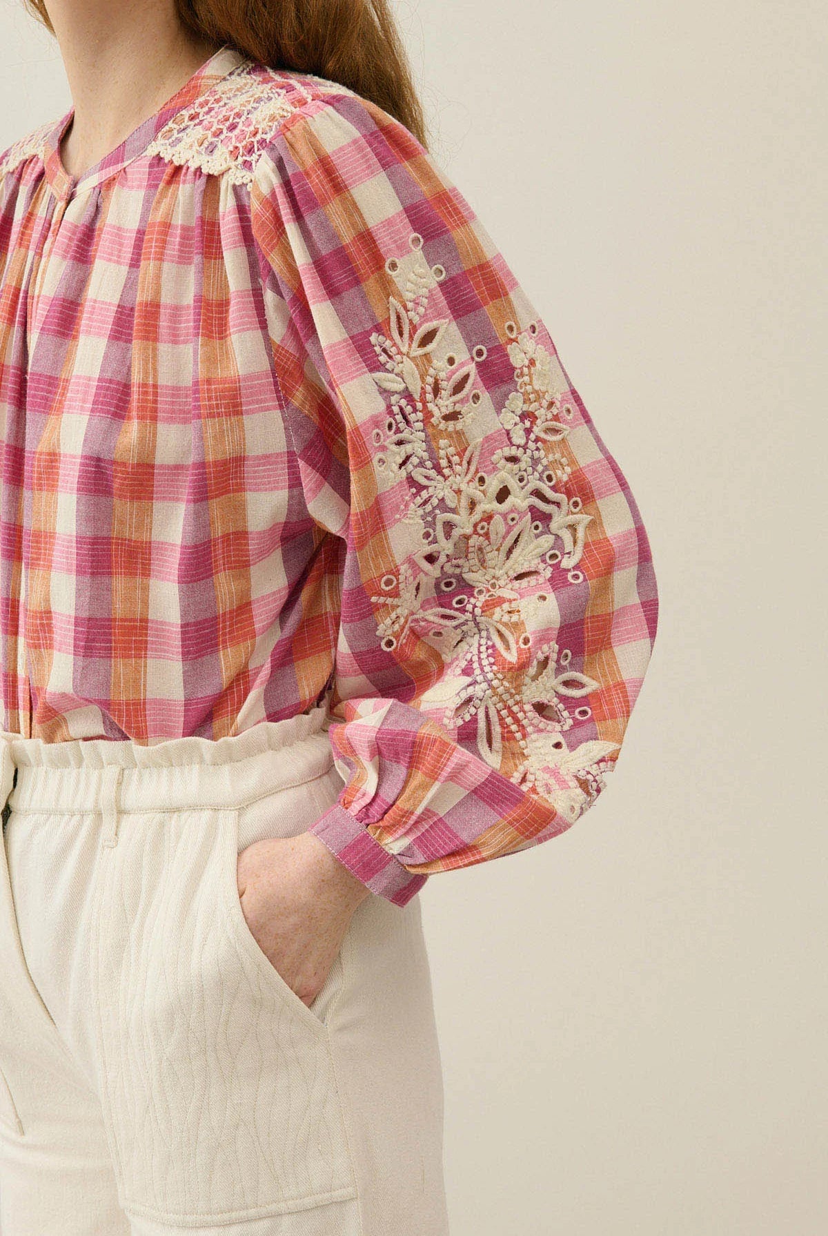 Chemise Jeanne - Cream Sunset Checks - Louise Misha