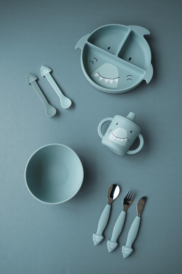 Assiette avec ventouse en silicone et compartiments - Mr. Requin