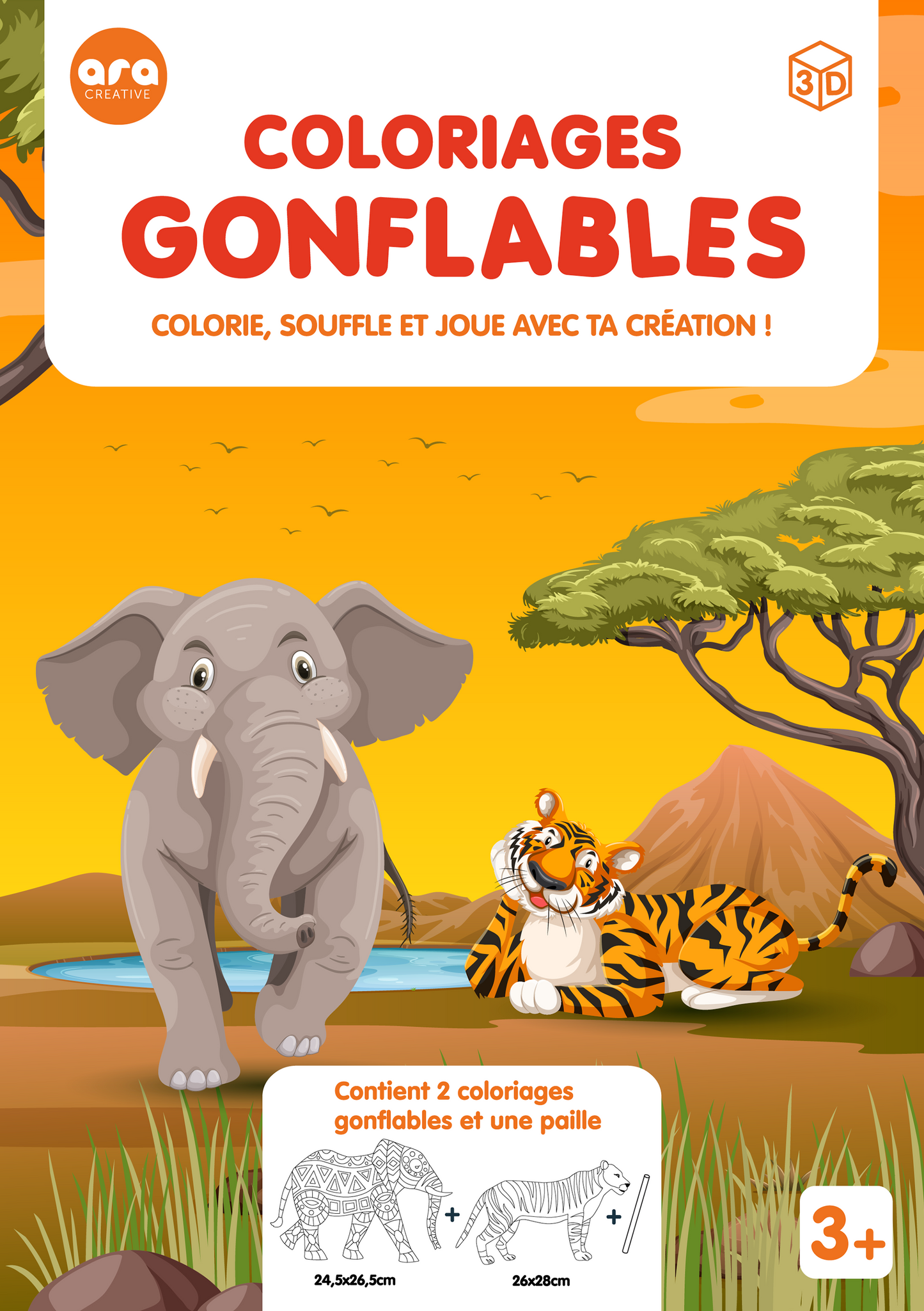 Coloriages gonflables éléphant et tigre