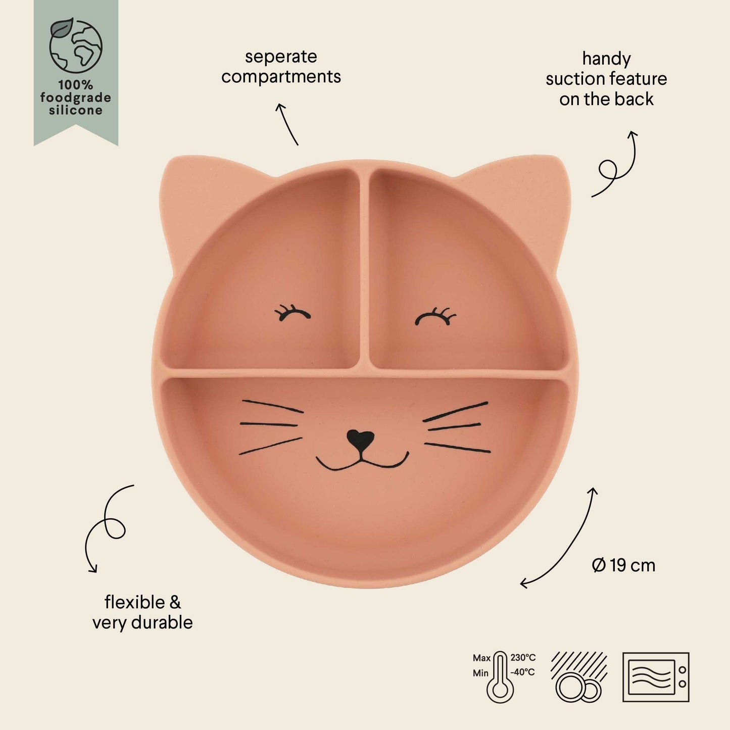 Assiette Mme Chat ventouse en silicone