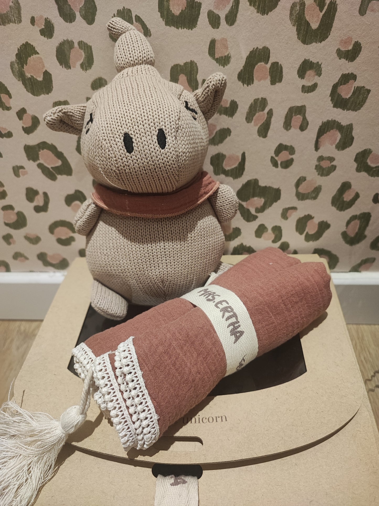 Set licorne et lange " clay pink"