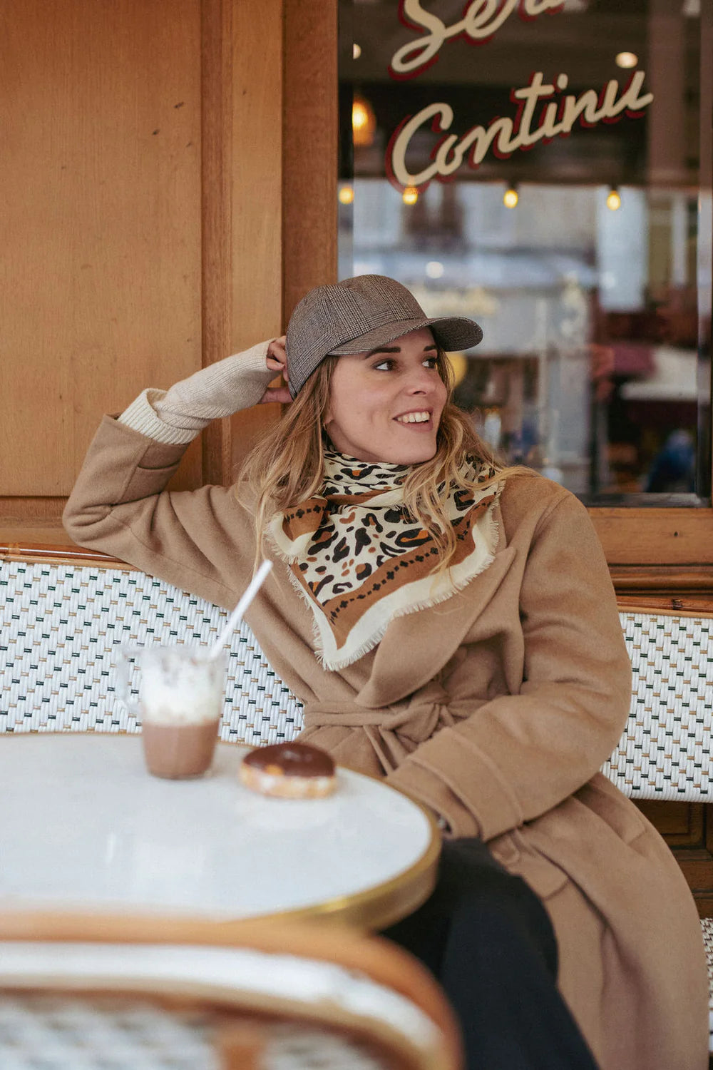 Large Foulard léo beige camel LS