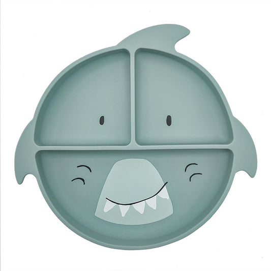 Assiette avec ventouse en silicone et compartiments - Mr. Requin