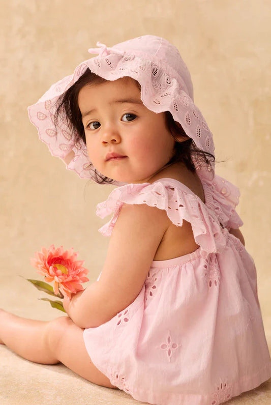 Barboteuse Salome - Pink Schiffli