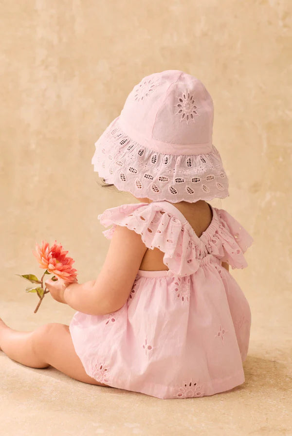 Barboteuse Salome - Pink Schiffli