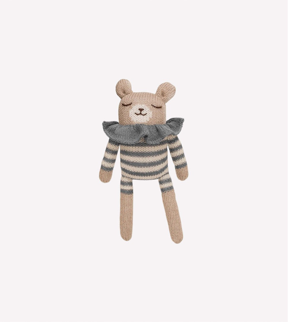 Doudou ourson combi rayé ardoise